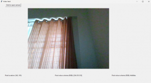 Working demonstration wherein python program opens webcam. Clicking anywhere will provide the pixels location in colour scheme in Hex code and RGB